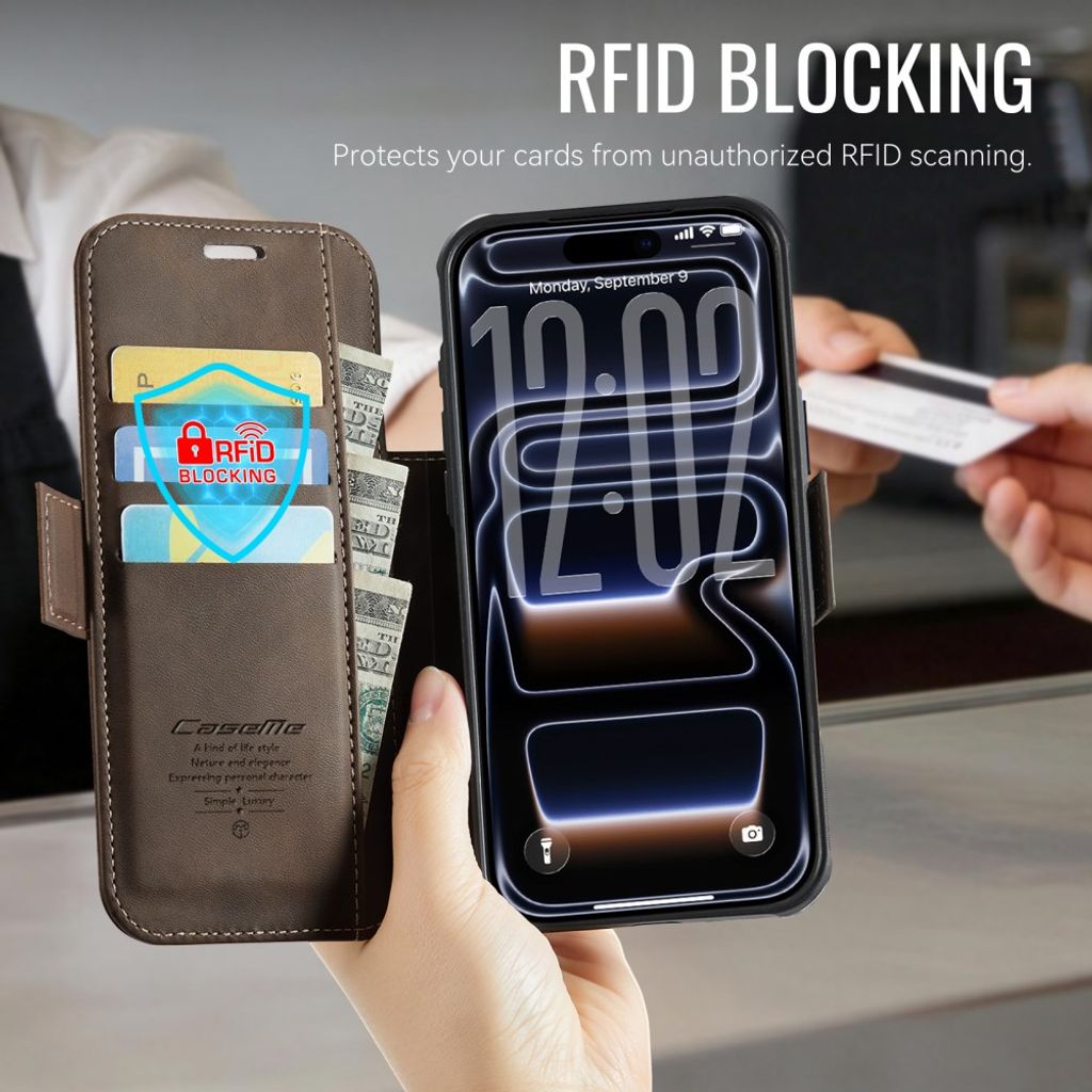 CASEME 053 iPhone 17 Pro Lommeboketui MagSafe RFID Blokkerende - Brun