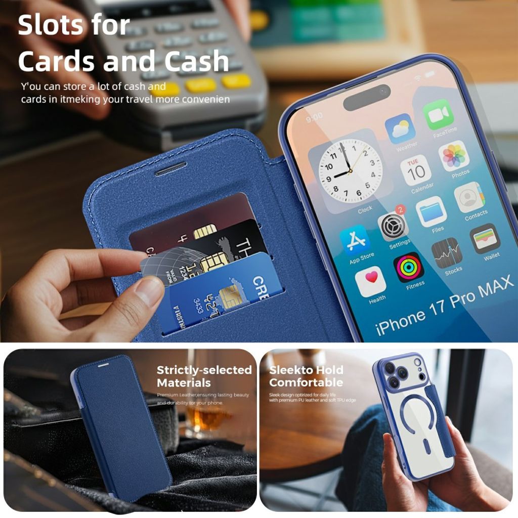 iPhone 17 Pro Max MagSafe RFID-blokerende Pungetui – Blå
