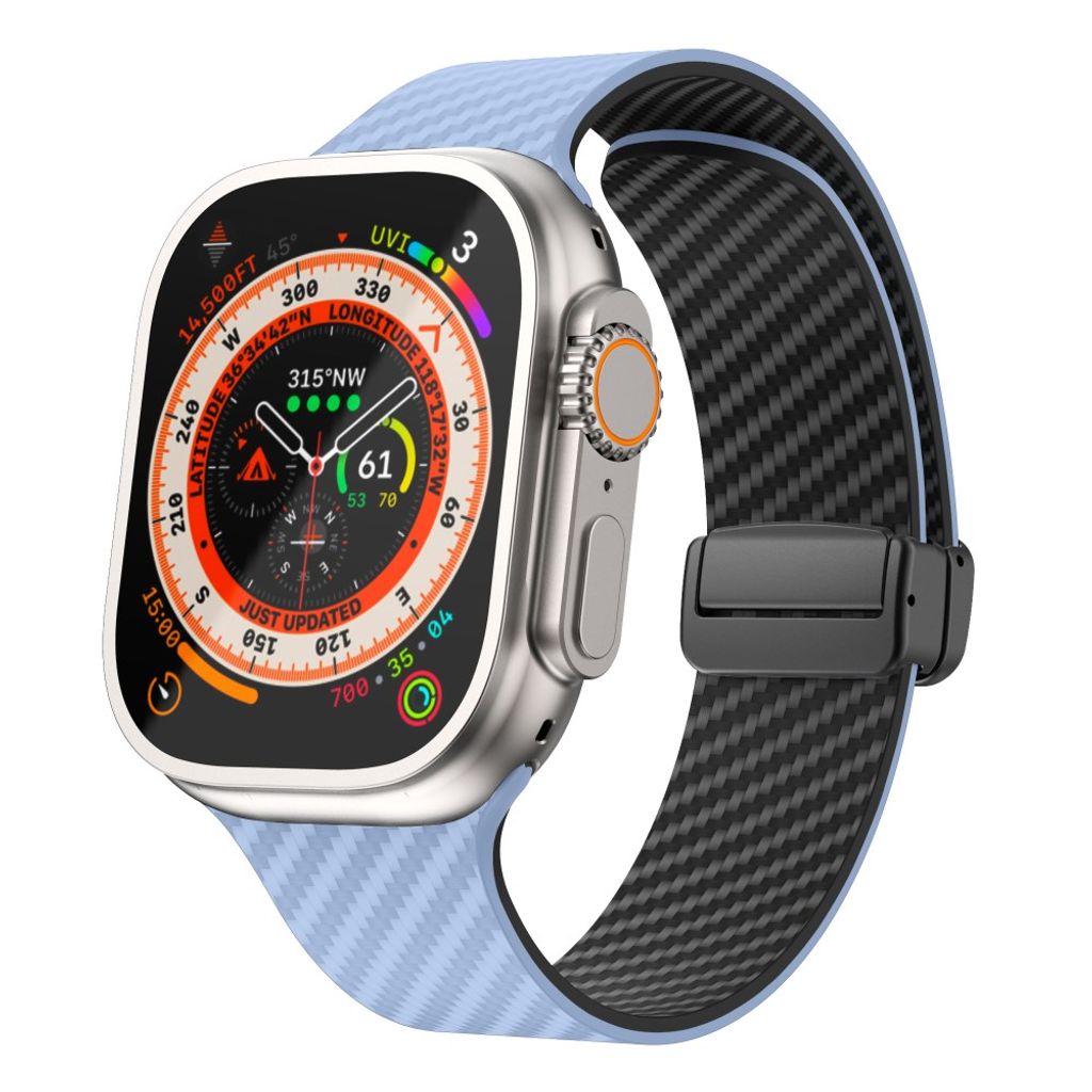 Apple Watch 49 / 46 / 44 / 42mm Klockarmband kolfibertextur - Ljusblå/Svart