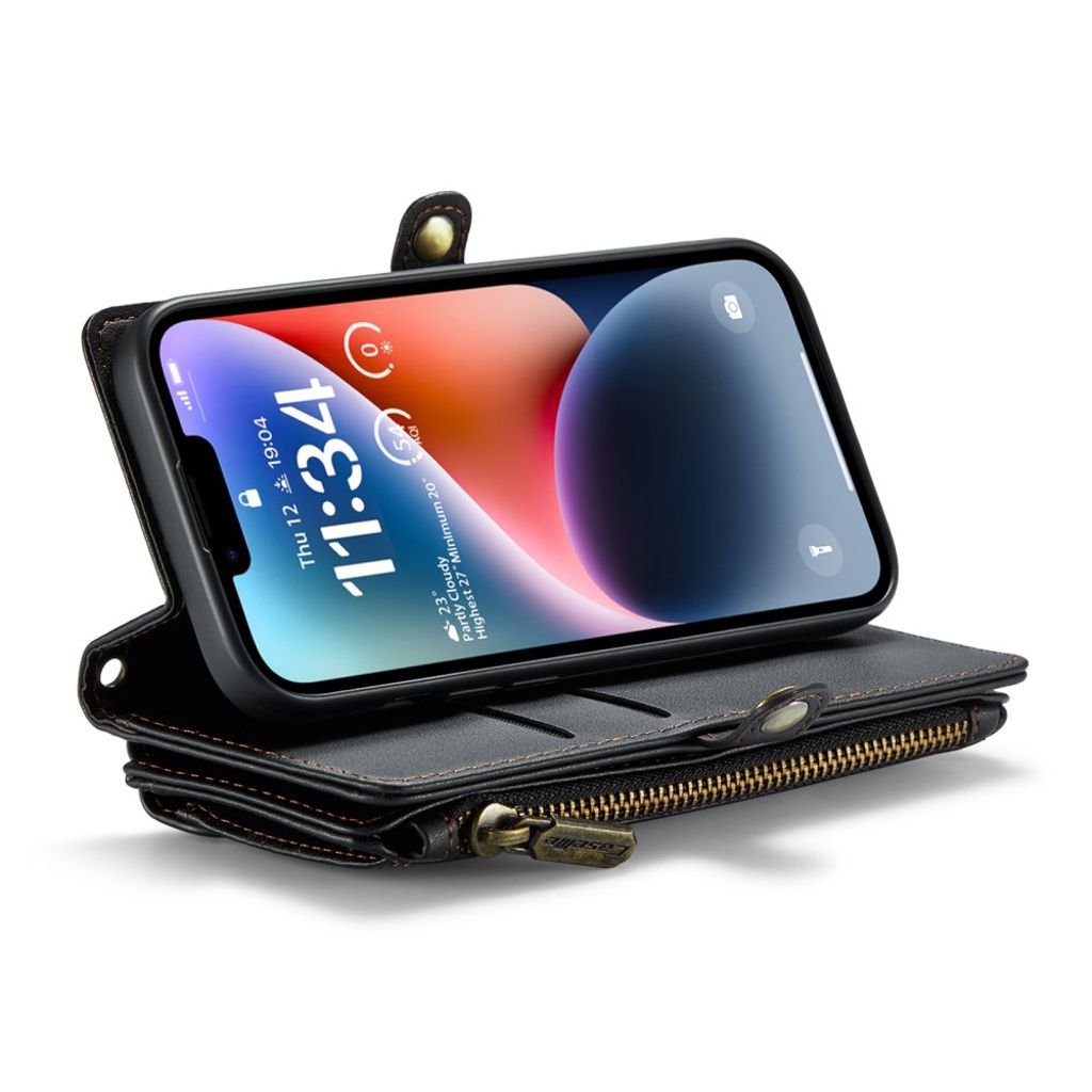 CASEME iPhone 14 Lommeboketui Kortholder Stativ RFID Svart