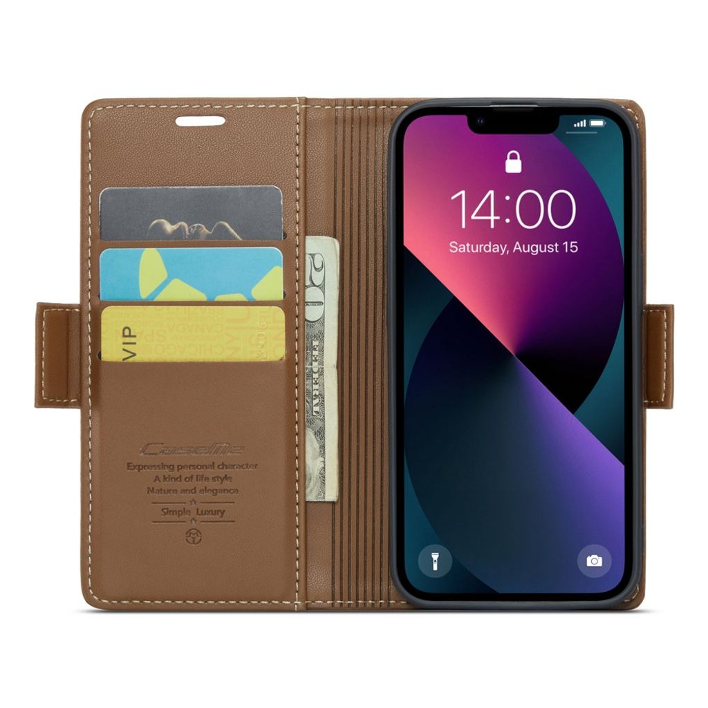 CASEME iPhone 14 Pungetui RFID-blokerende 3 Kortpladser - Brun