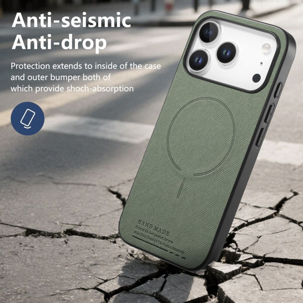 iPhone 17 Pro & iPhone 18 Pro MagSafe-kompatibelt cover i stoftekstur – grøn