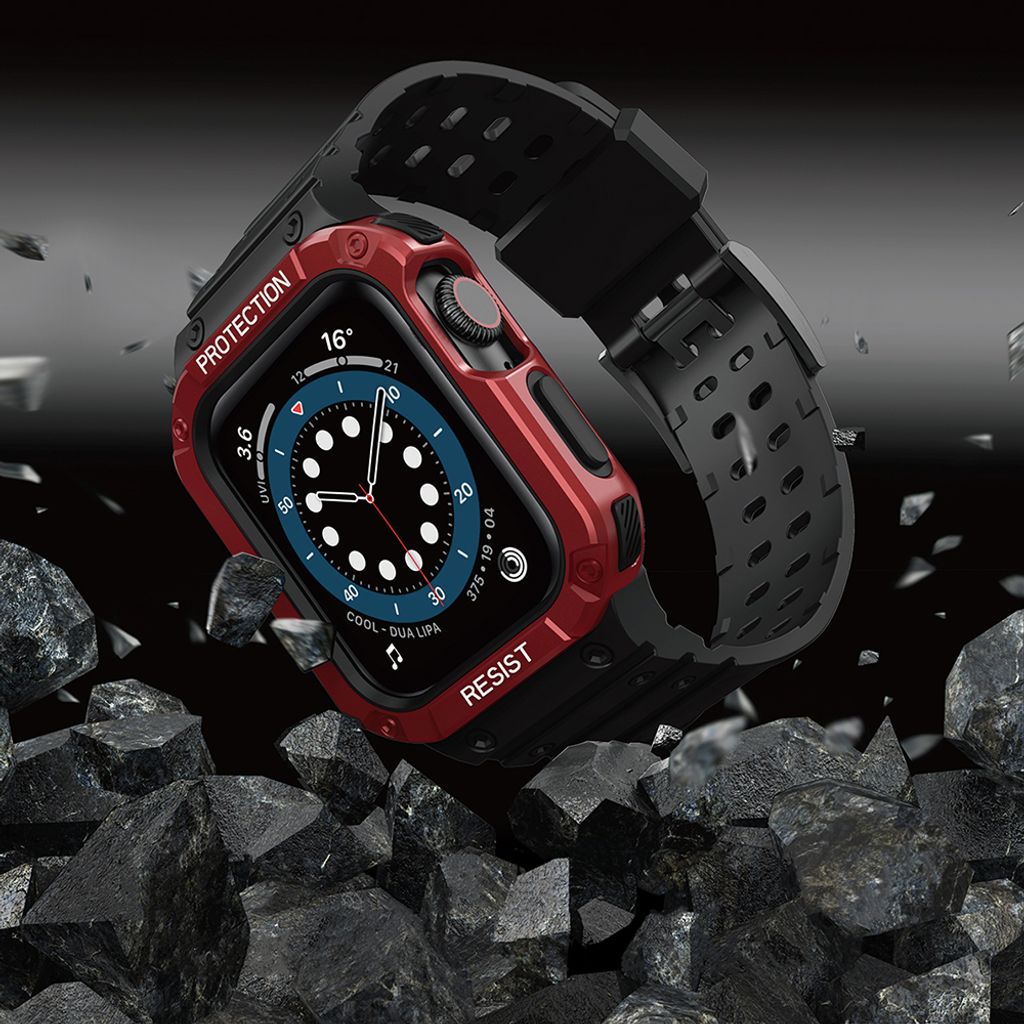 Protect Armored Kuori & Kellonranneke Apple Watch 38/40/41mm  - Musta/Punainen