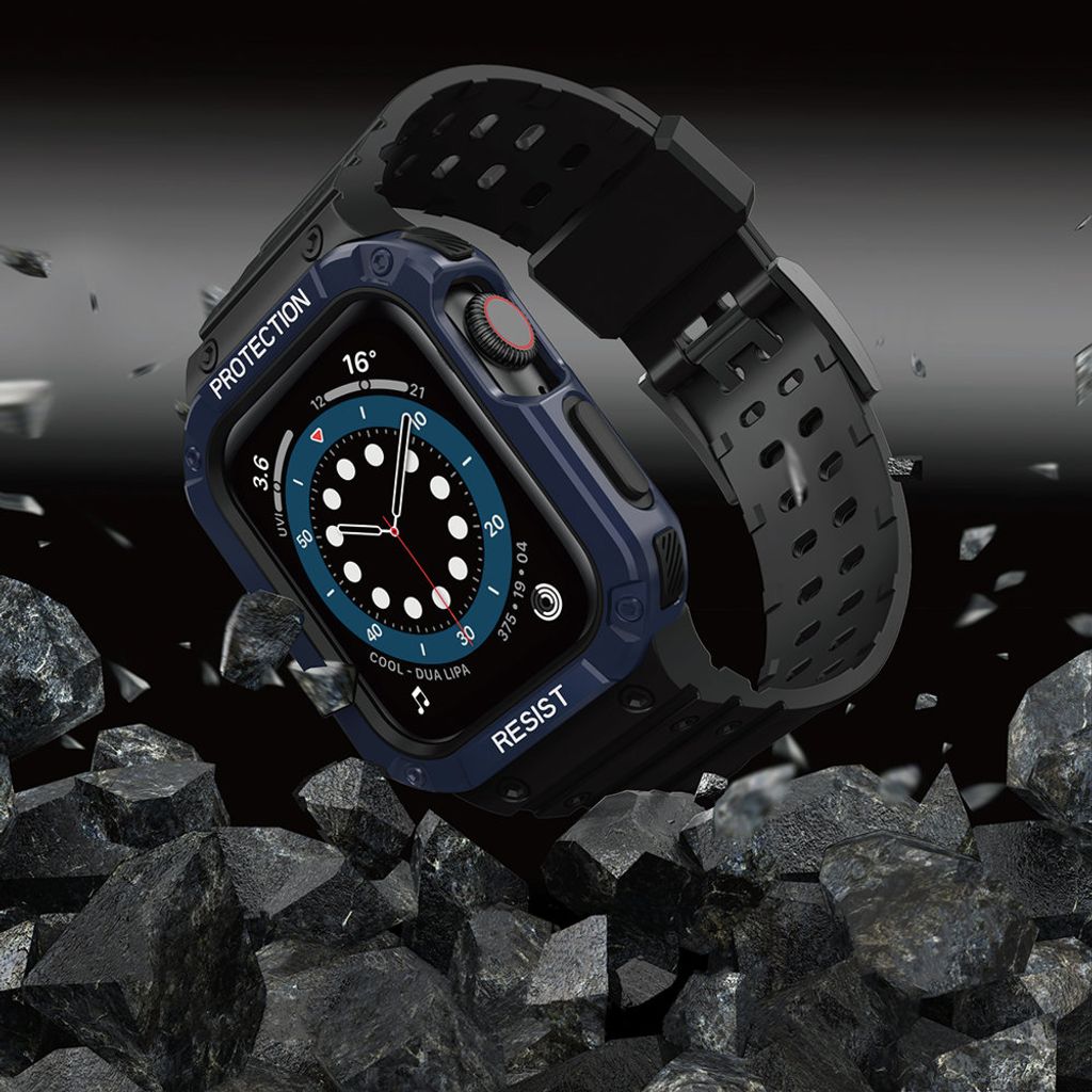 Protect Armored Kuori & Kellonranneke Apple Watch 38/40/41mm - Musta/Sininen