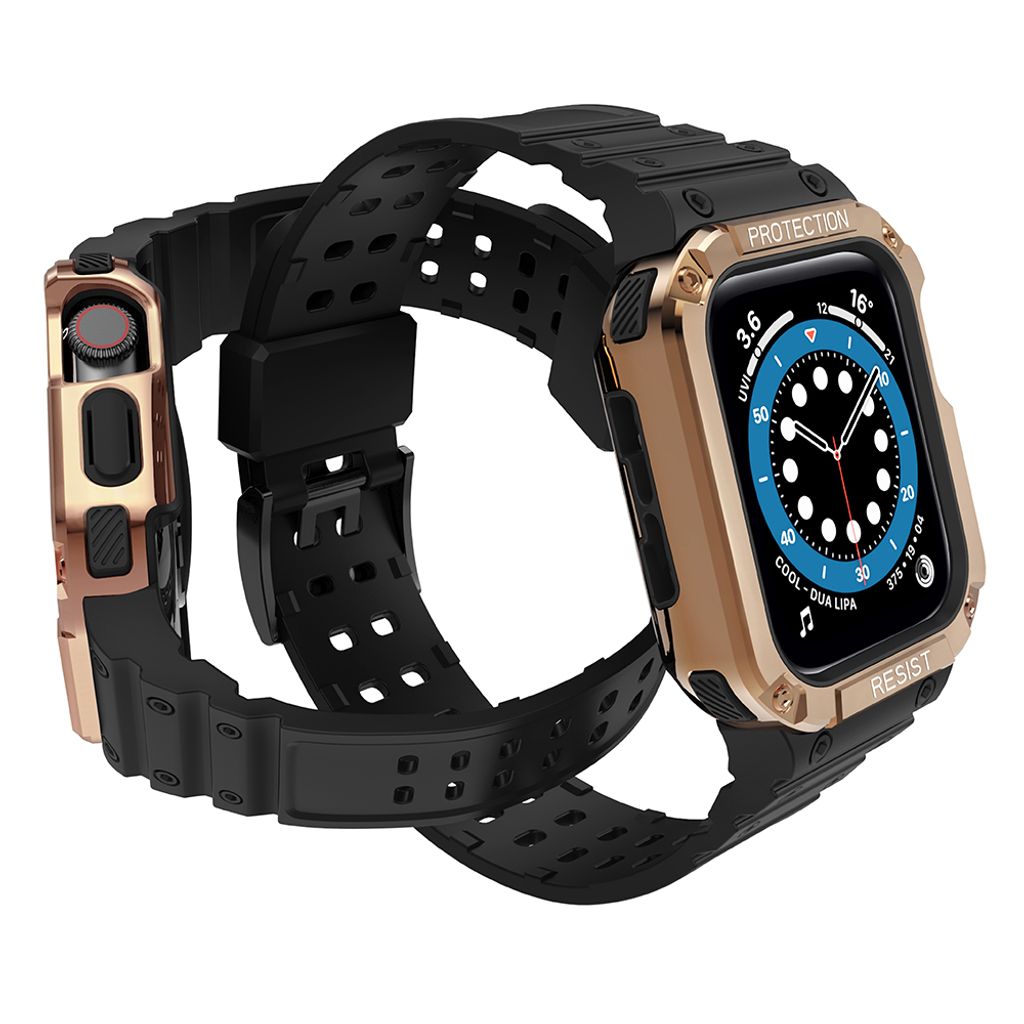 Protect Armored Kuori & Kellonranneke Apple Watch 42/44/45mm  - Musta/Ruusu kultaa