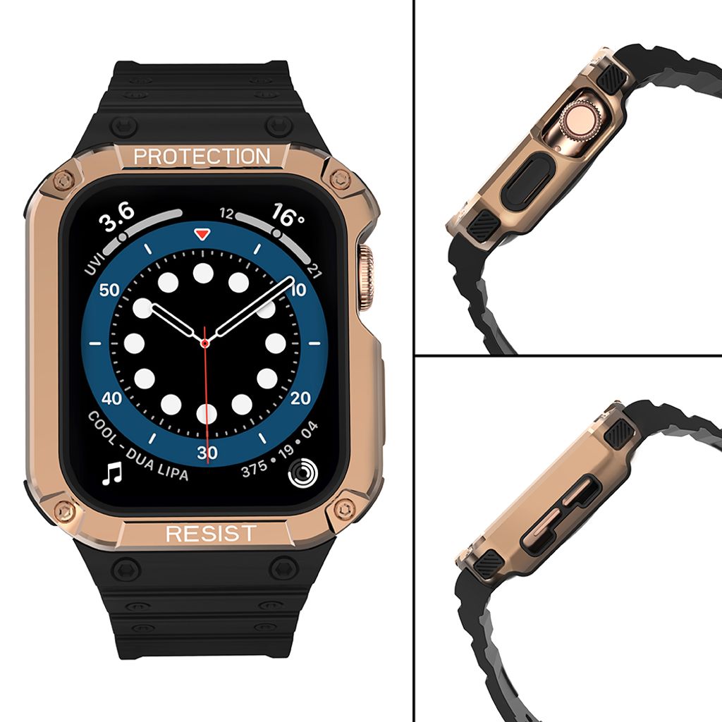 Protect Armored Kuori & Kellonranneke Apple Watch 42/44/45mm  - Musta/Ruusu kultaa