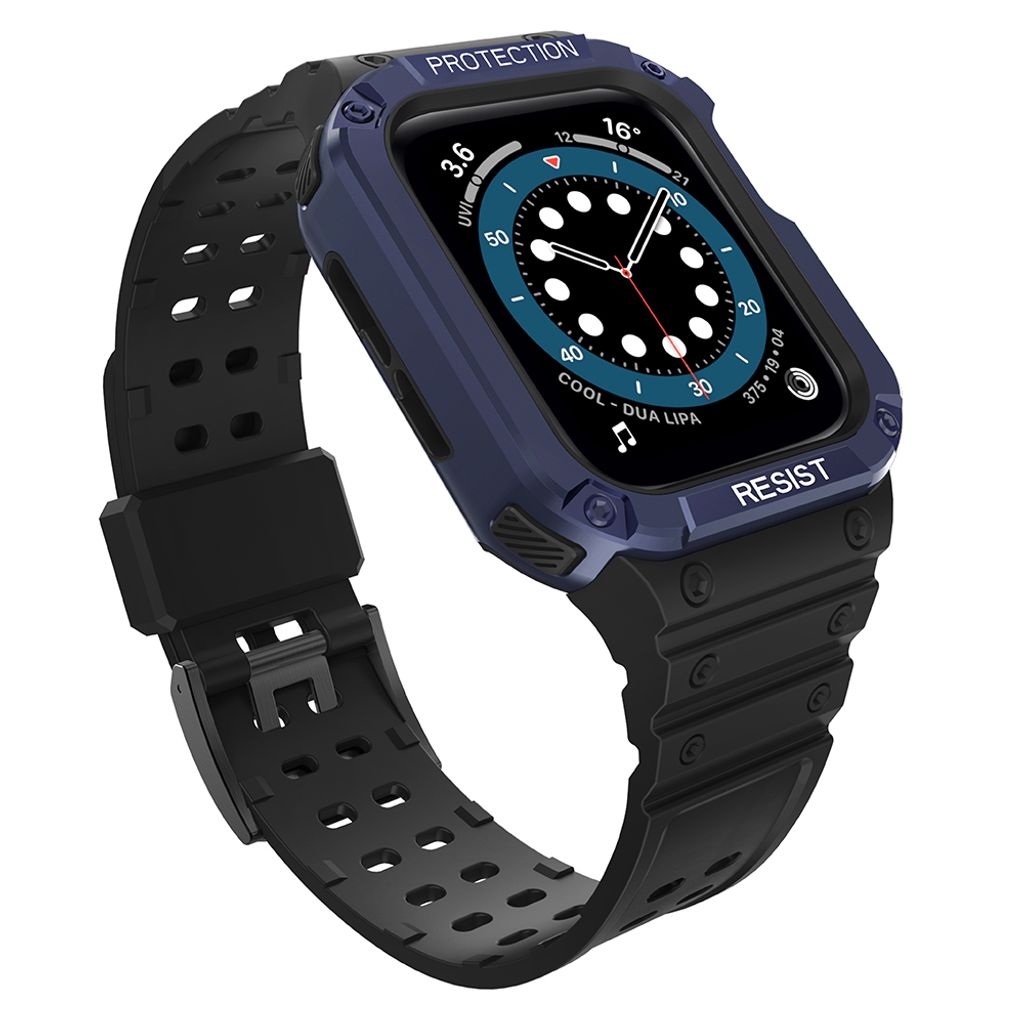 Protect Armored Kuori & Kellonranneke Apple Watch 42/44/45mm  - Musta/Sininen
