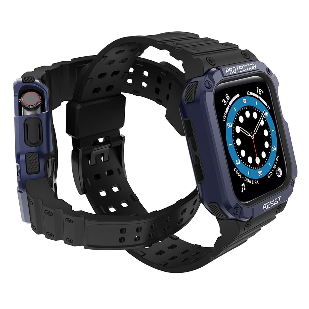 Protect Armored Kuori & Kellonranneke Apple Watch 42/44/45mm  - Musta/Sininen
