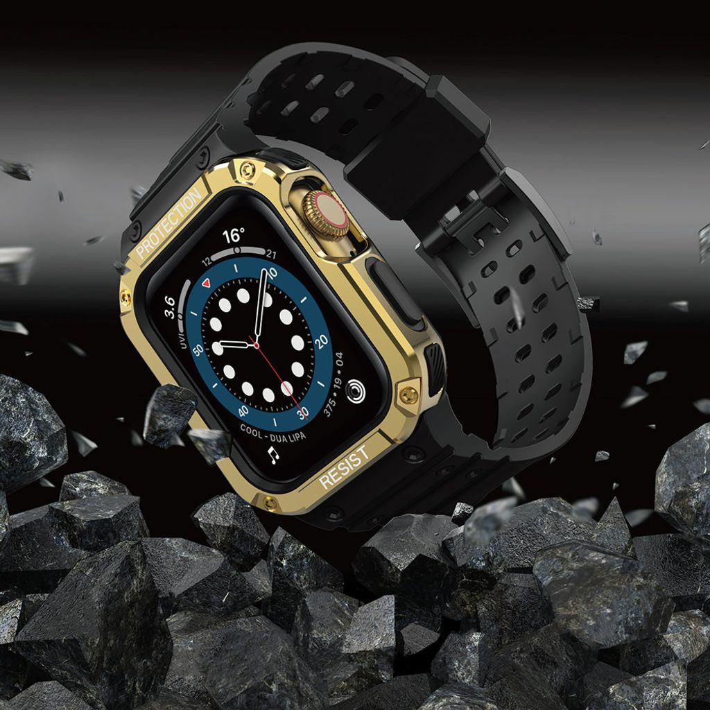 Protect Armored Kuori & Kellonranneke Apple Watch 42/44/45mm  - Musta/Kulta