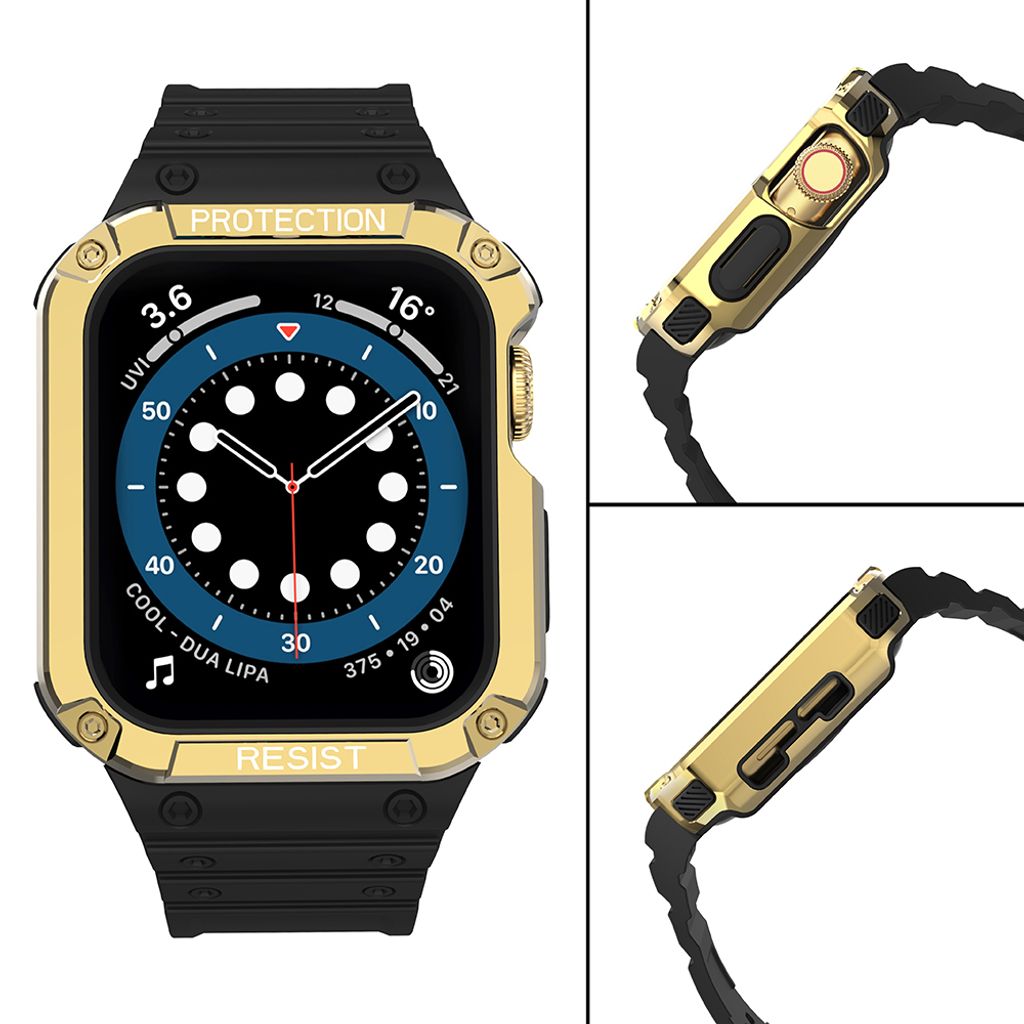 Protect Armored Kuori & Kellonranneke Apple Watch 42/44/45mm  - Musta/Kulta