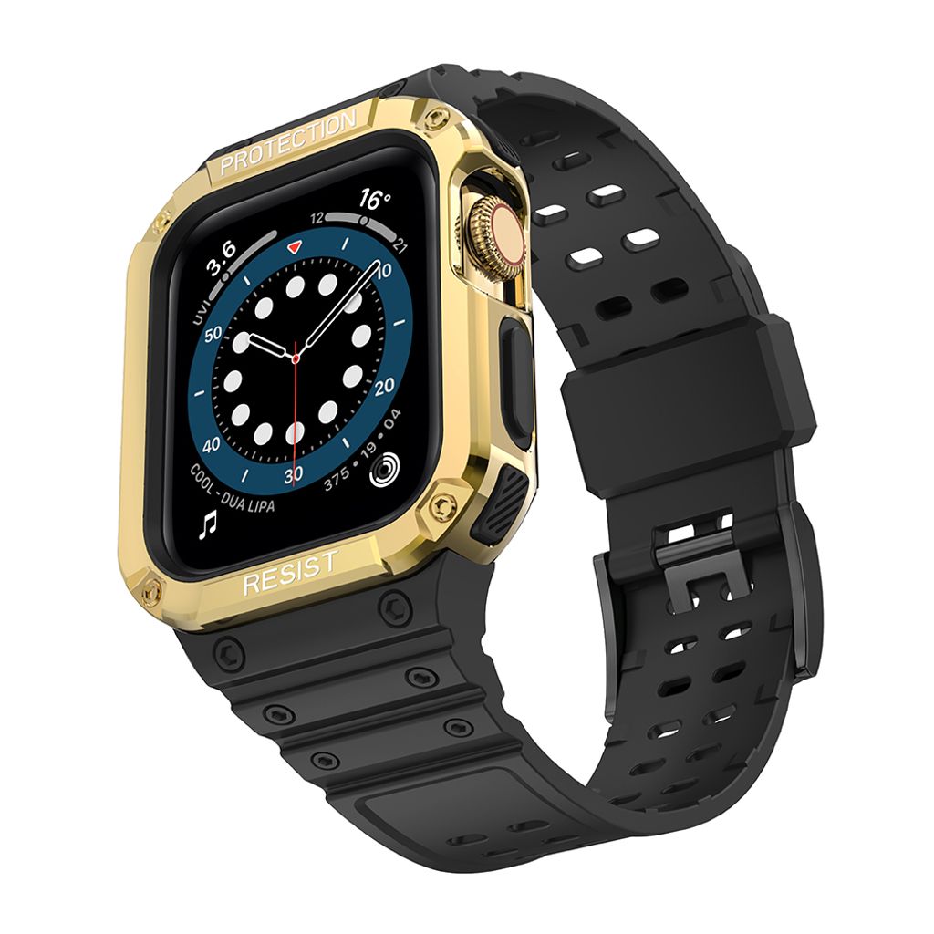 Protect Armored Kuori & Kellonranneke Apple Watch 42/44/45mm  - Musta/Kulta