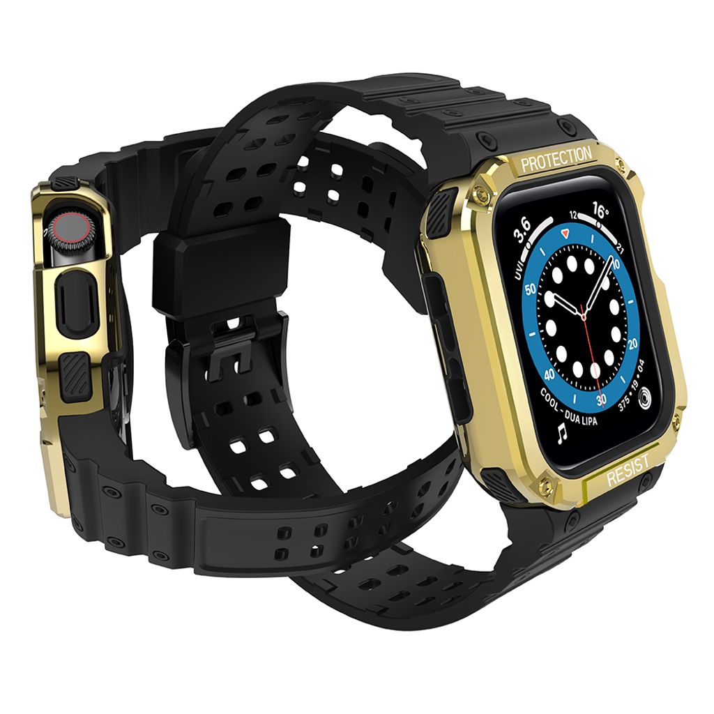 Protect Armored Kuori & Kellonranneke Apple Watch 42/44/45mm  - Musta/Kulta