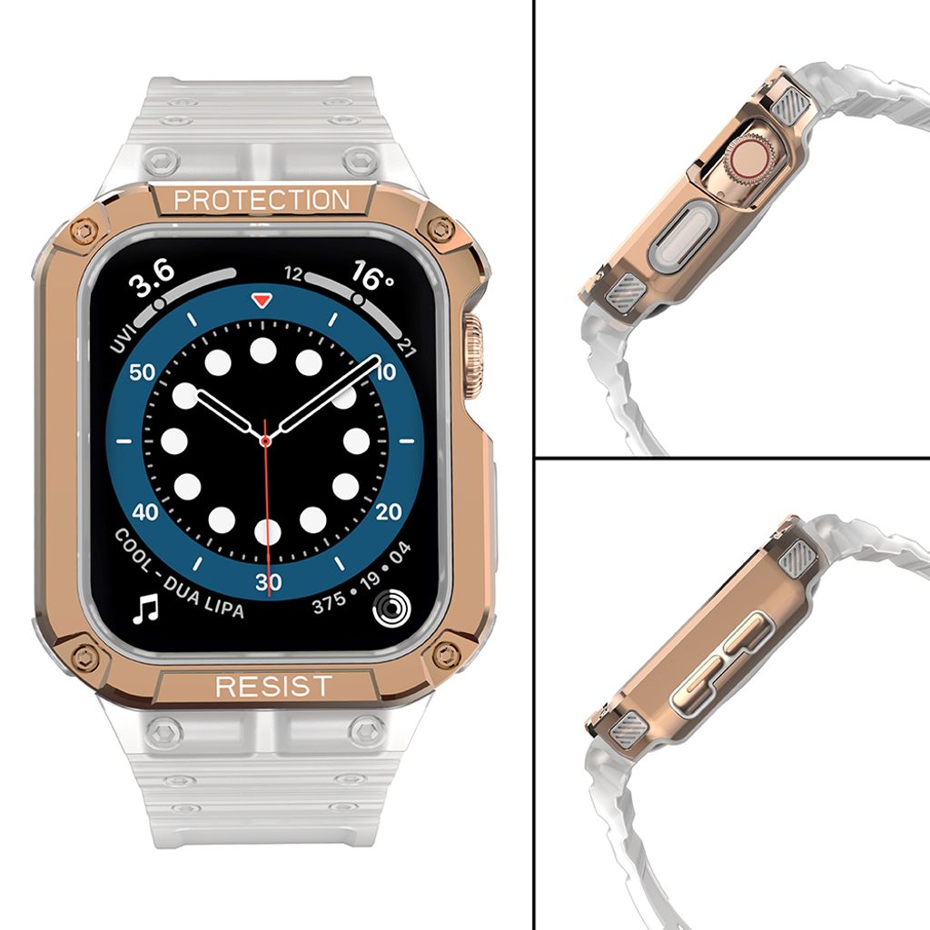 Protect Armored Kuori & Kellonranneke Apple Watch 42/44/45mm - Valkoinen/Ruusu kultaa