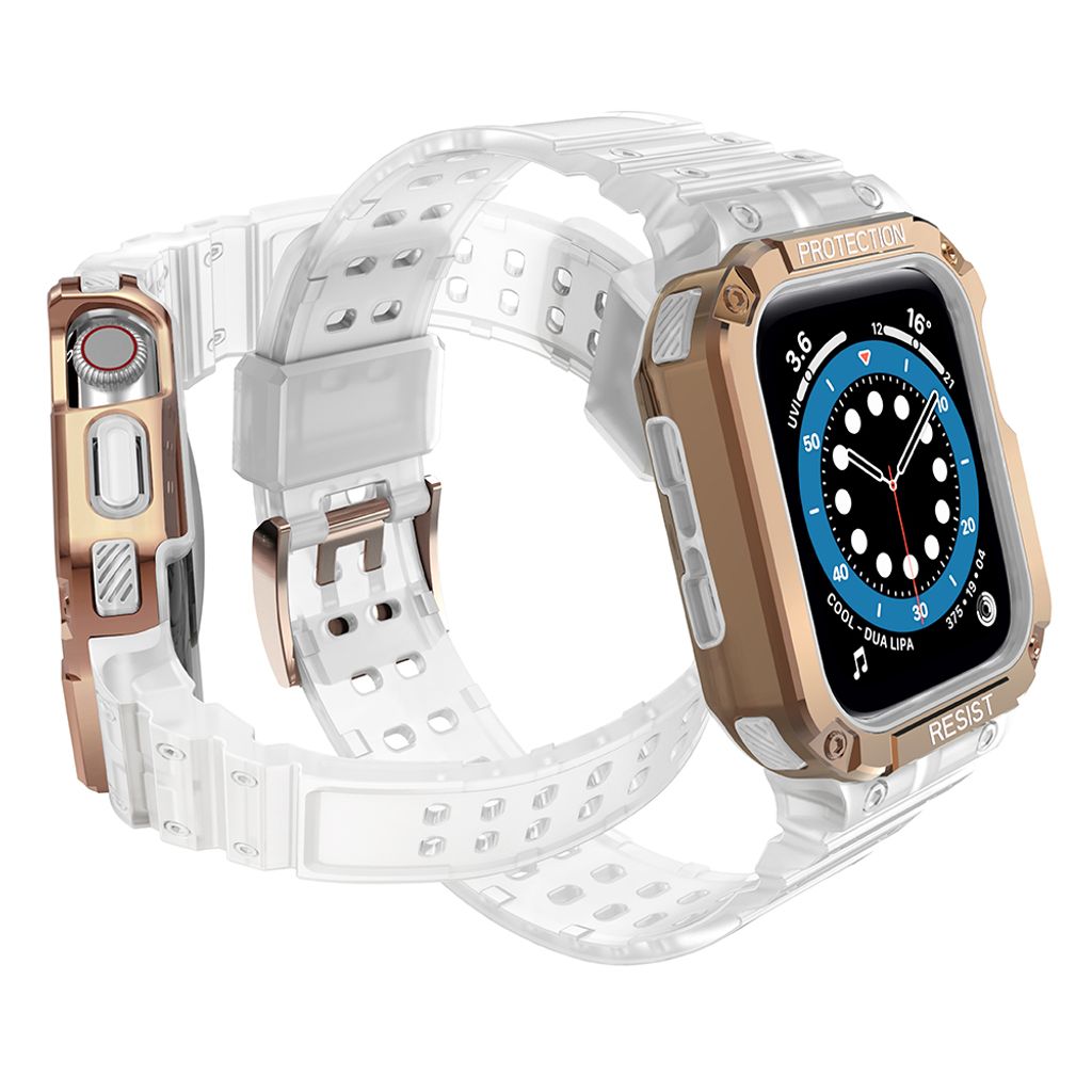 Protect Armored Kuori & Kellonranneke Apple Watch 42/44/45mm - Valkoinen/Ruusu kultaa