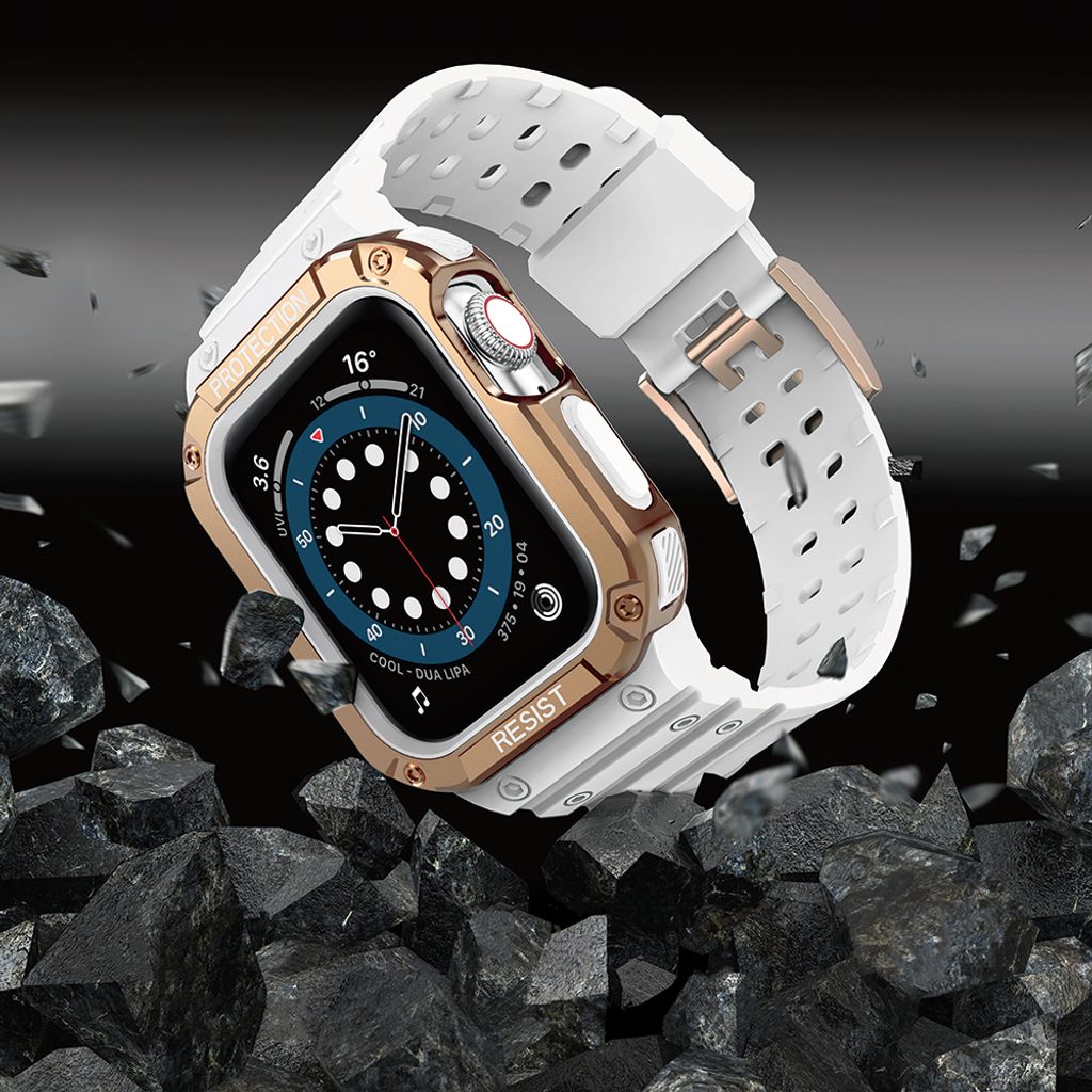 Protect Armored Kuori & Kellonranneke Apple Watch 38/40/41mm  - Valkoinen/Ruusu kultaa
