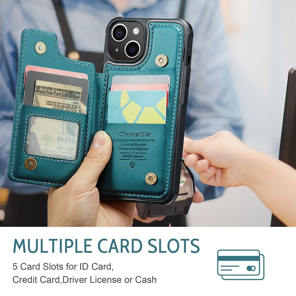 CASEME iPhone 14 Plus C22 Lompakkokuori RFID-estolla – Vihreä