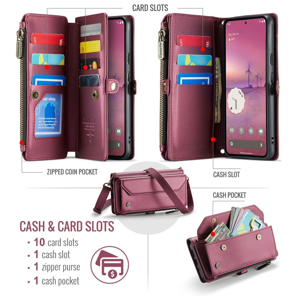 CASEME Google Pixel 10 Pro XL Kotelo 10 Korttipaikka - Punainen