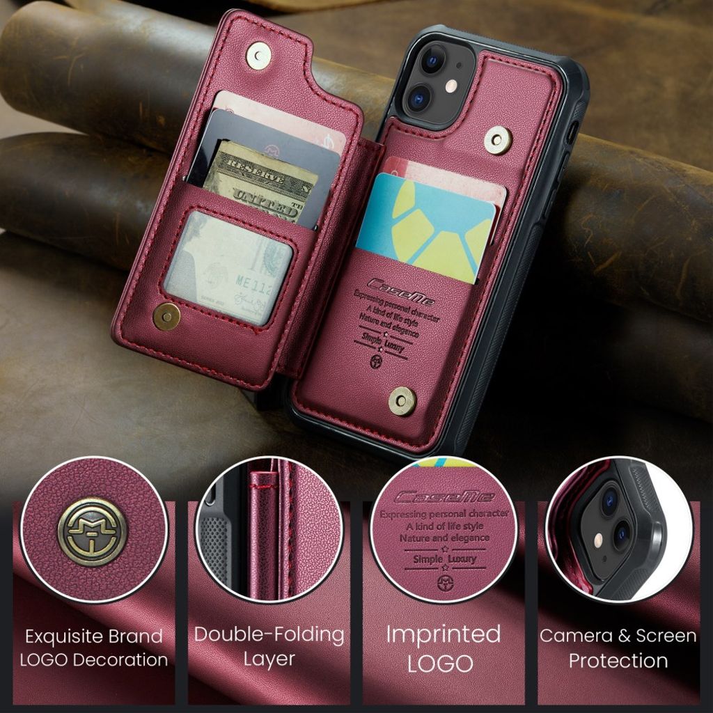 CASEME iPhone 11 Kuori 5 Korttipaikka - Punainen
