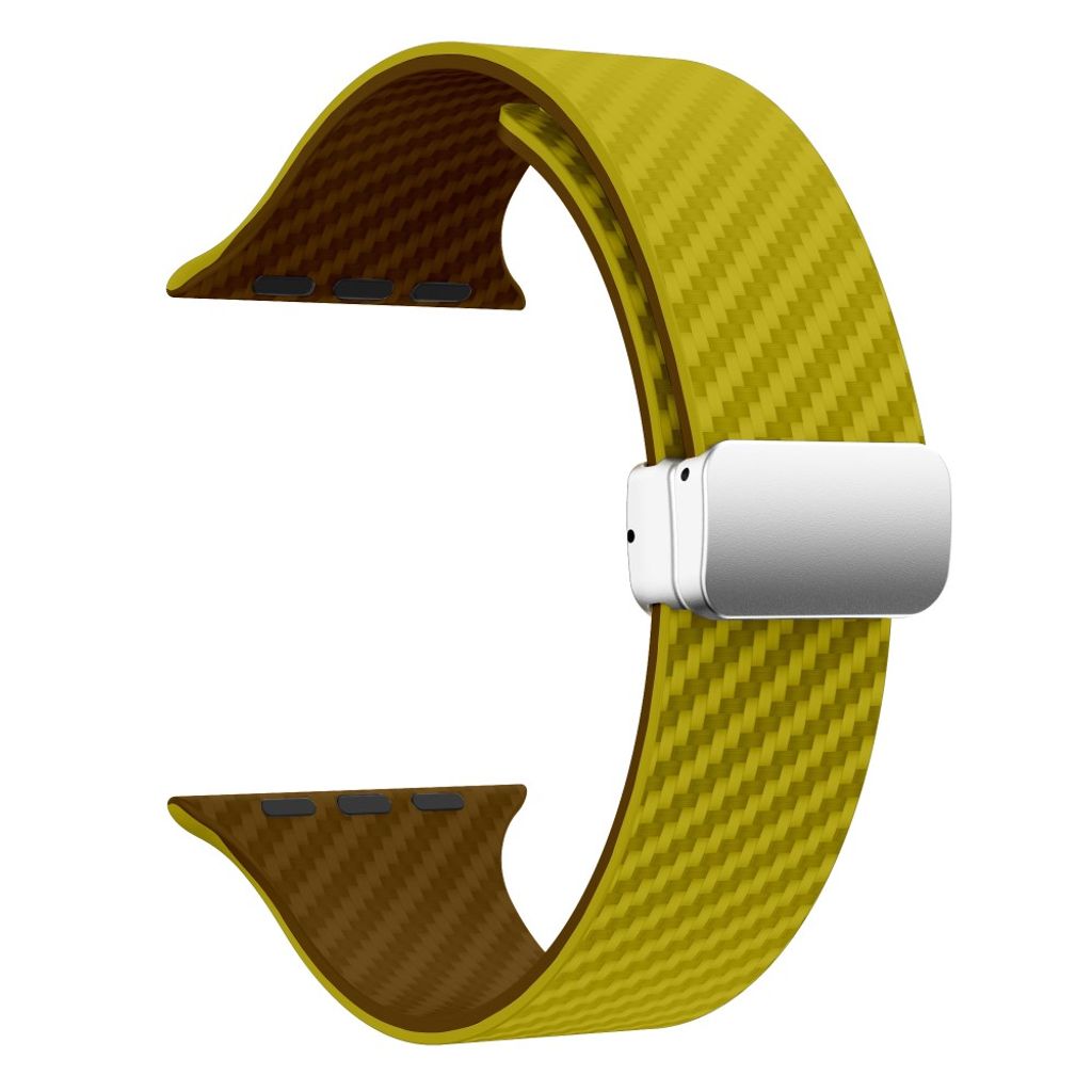 Apple Watch 49 / 46 / 44 / 42mm Klockarmband kolfibertextur - Gul/Brun