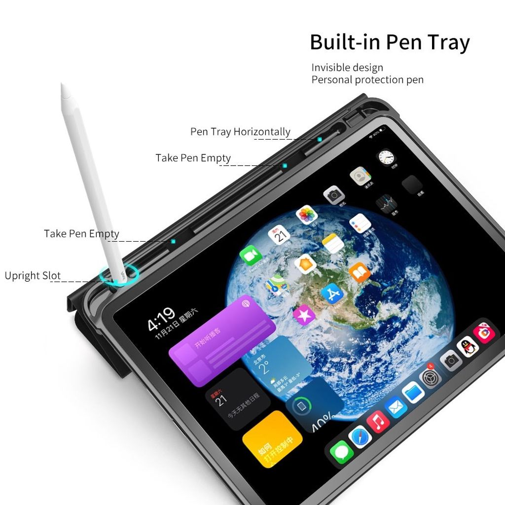 iPad A16 11" 2025/10.9" 2024 Tri-fold flip cover med holder til styluspen - Lilla