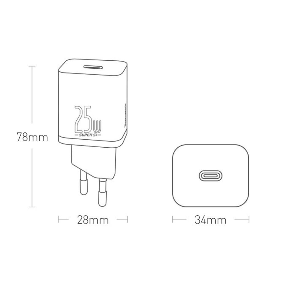 Baseus Super Si 1C vegglader USB Type C 25W PD Quick Charge hvit