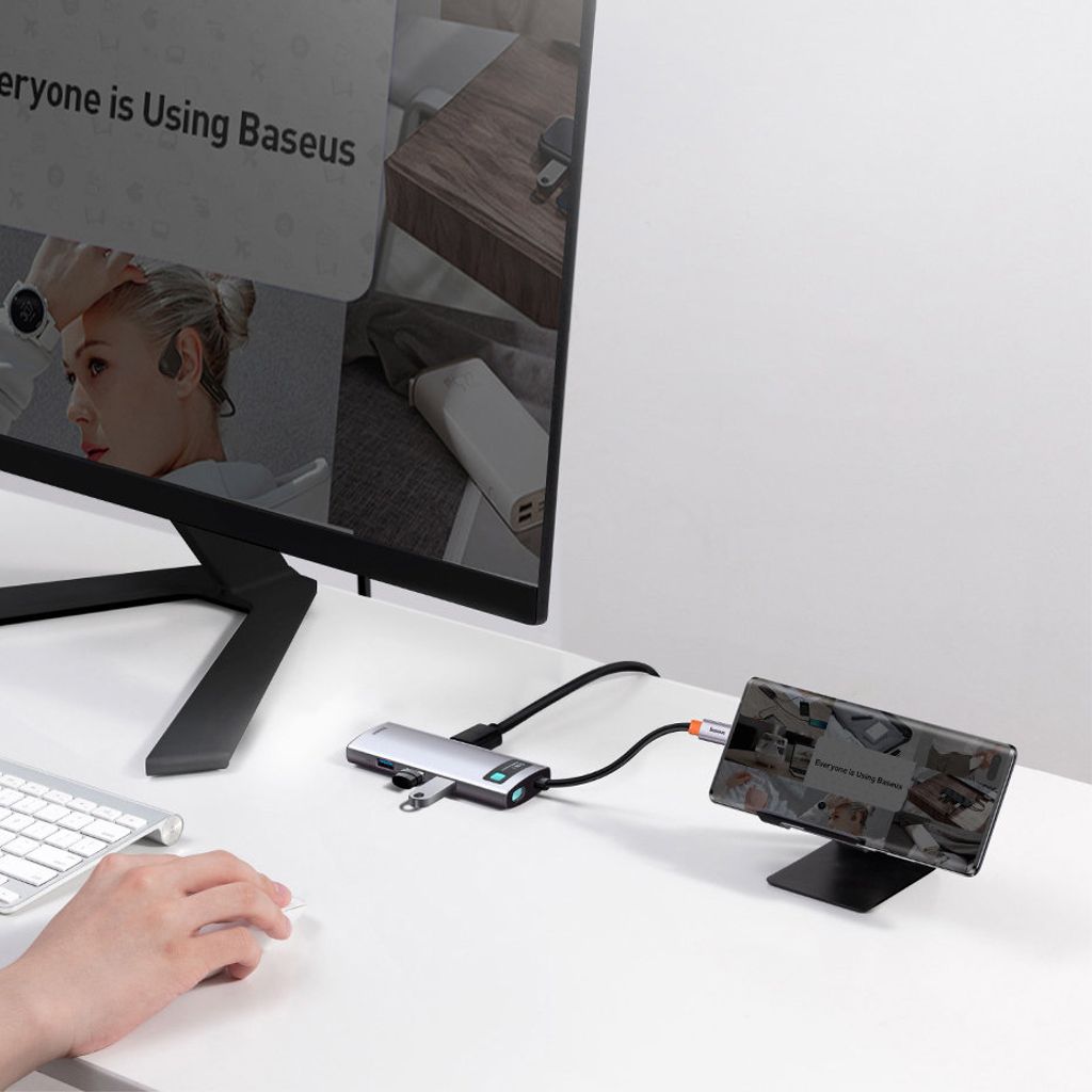 Baseus Metal Gleam Series 5-i-1 USB-C HUB dockingstation – grå