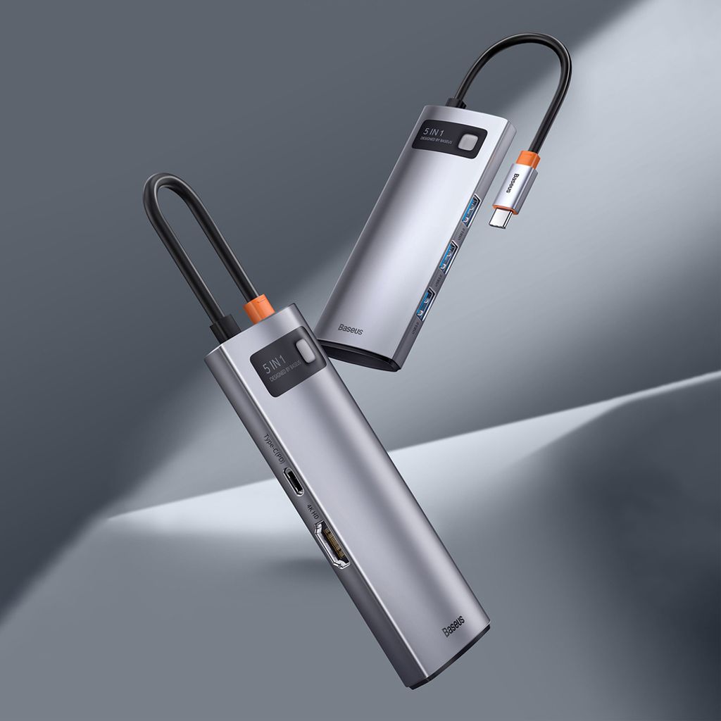 Baseus Metal Gleam Series 5-i-1 USB-C HUB dockingstation – grå