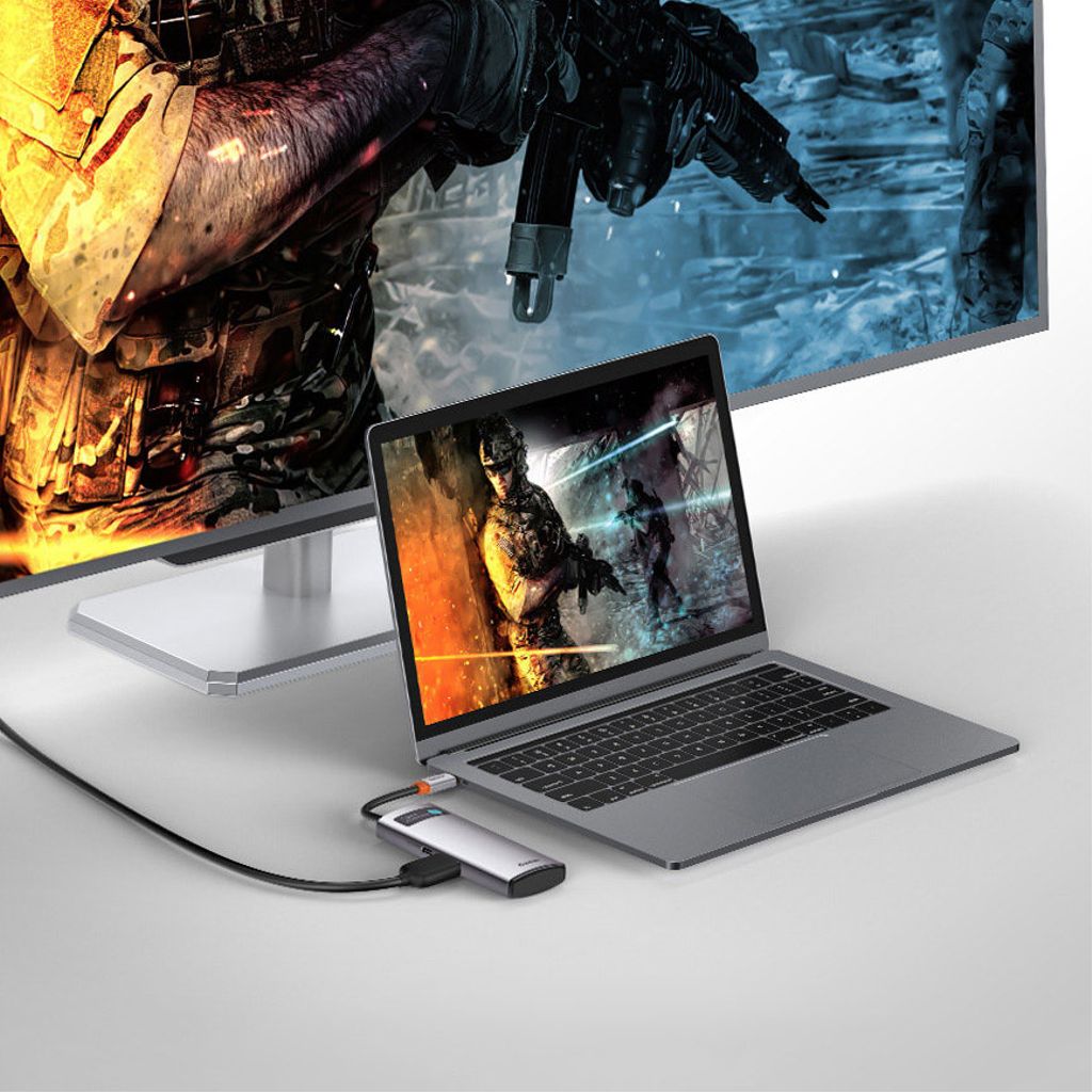 Baseus Metal Gleam Series 5-i-1 USB-C HUB dockingstation – grå