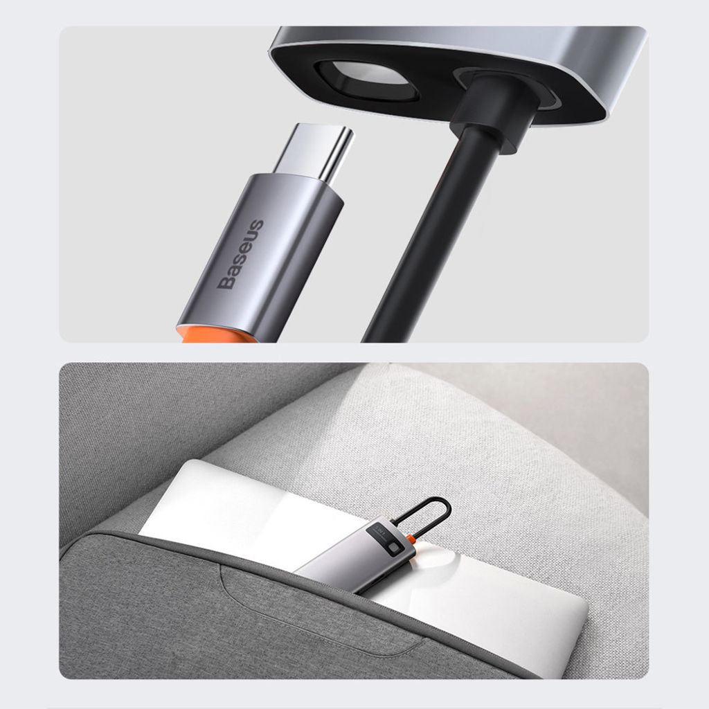 Baseus Metal Gleam Series 5-i-1 USB-C HUB dockingstation – grå