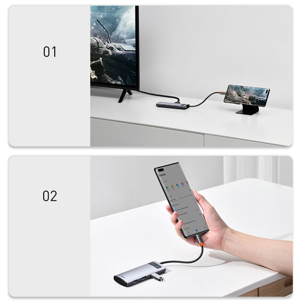 Baseus Metal Gleam Series 5-i-1 USB-C HUB dockingstation – grå