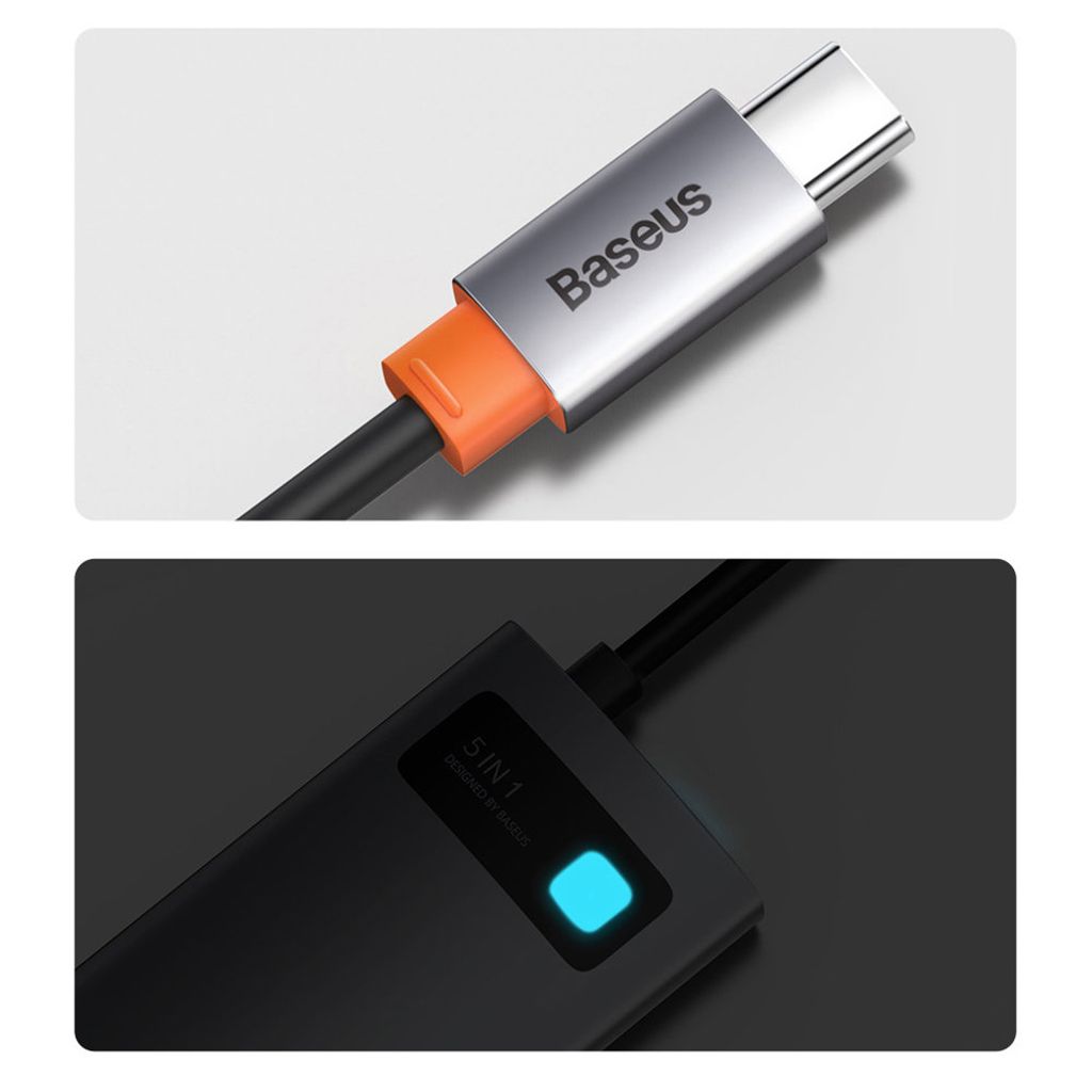 Baseus Metal Gleam Series 5-i-1 USB-C HUB dockingstation – grå