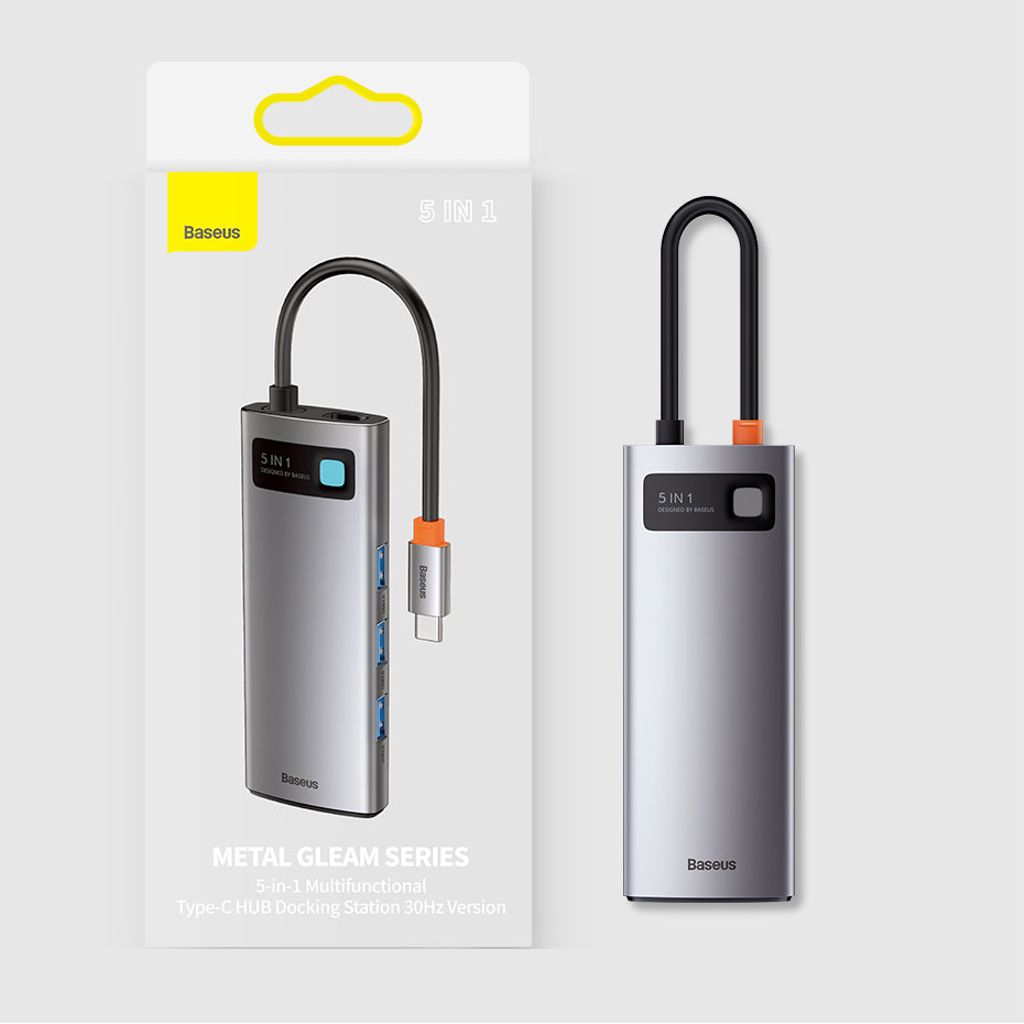 Baseus Metal Gleam Series 5-i-1 USB-C HUB dockingstation – grå