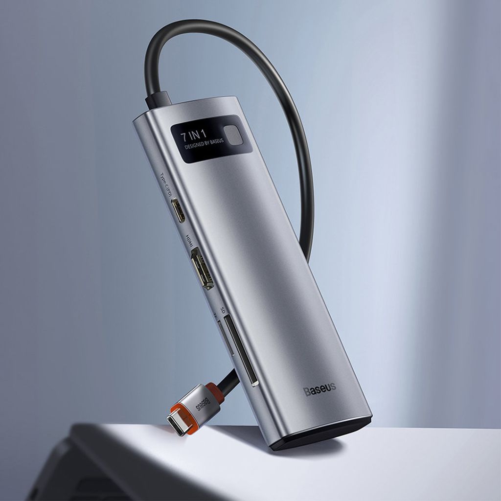 Baseus Metal Gleam Series 7-i-1 USB HUB Type-C – grå