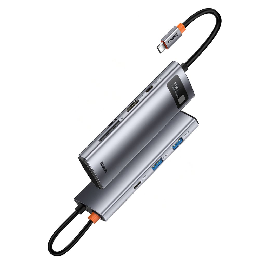 Baseus Metal Gleam Series 7-i-1 USB HUB Type-C – grå