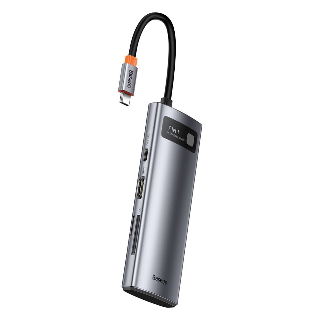 Baseus Metal Gleam Series 7-i-1 USB HUB Type-C – grå