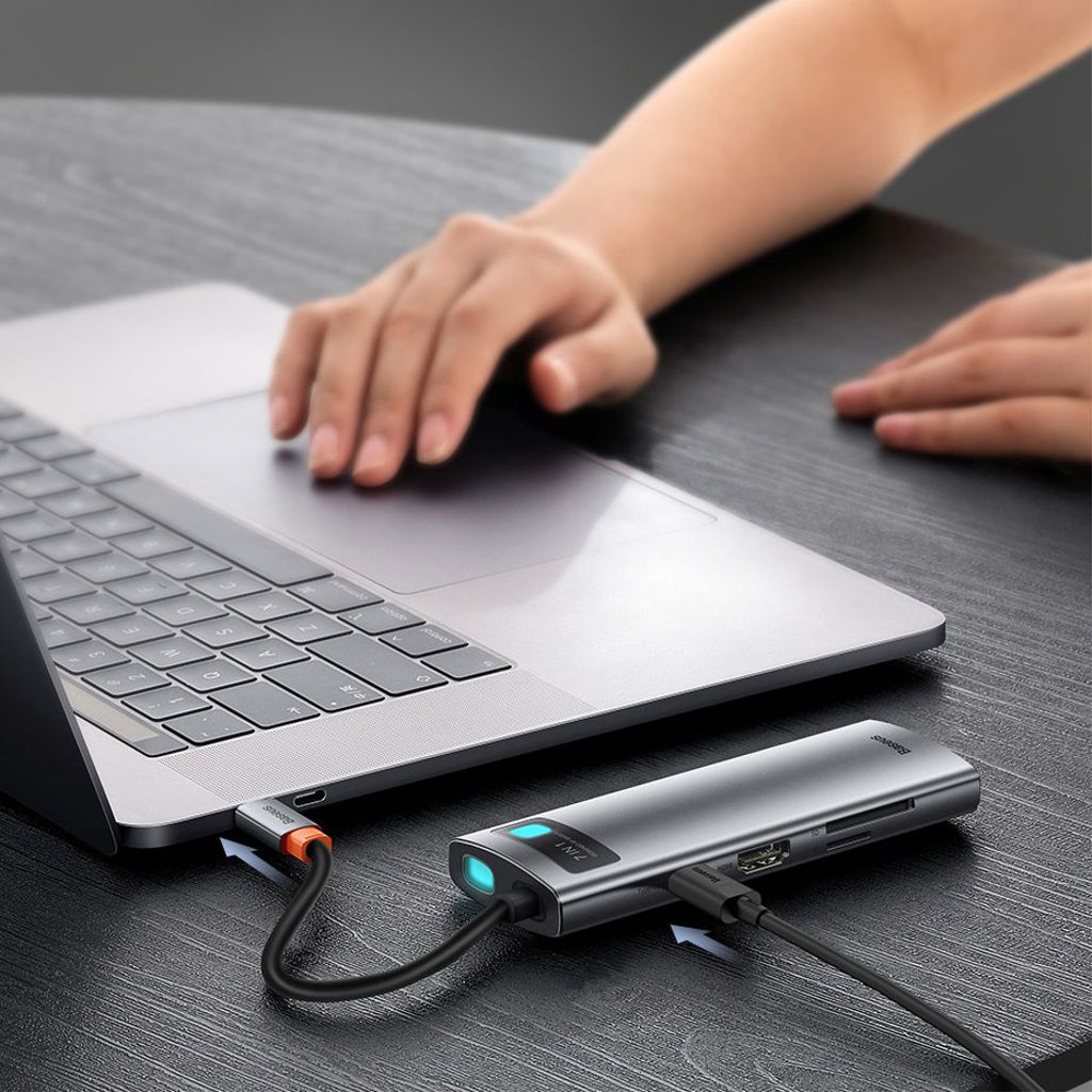 Baseus Metal Gleam Series 7-i-1 USB HUB Type-C – grå