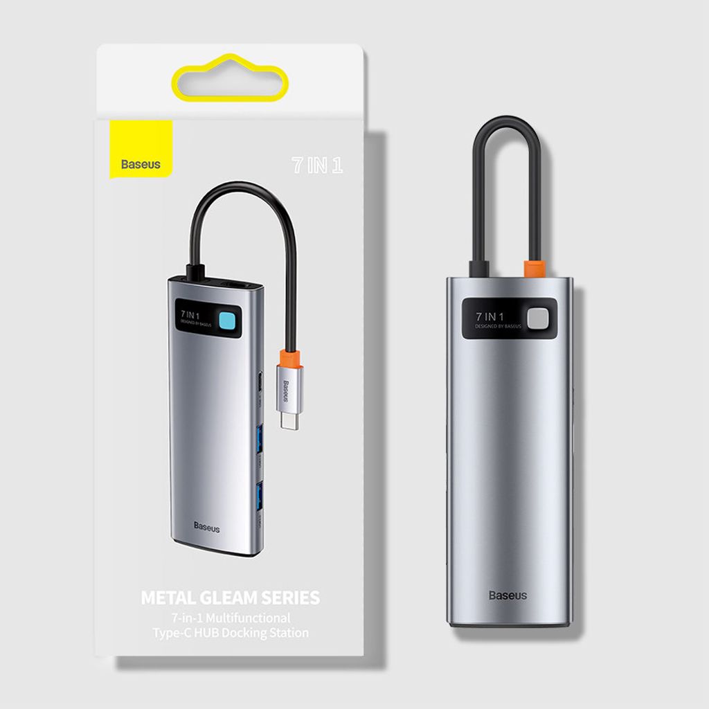 Baseus Metal Gleam Series 7-i-1 USB HUB Type-C – grå
