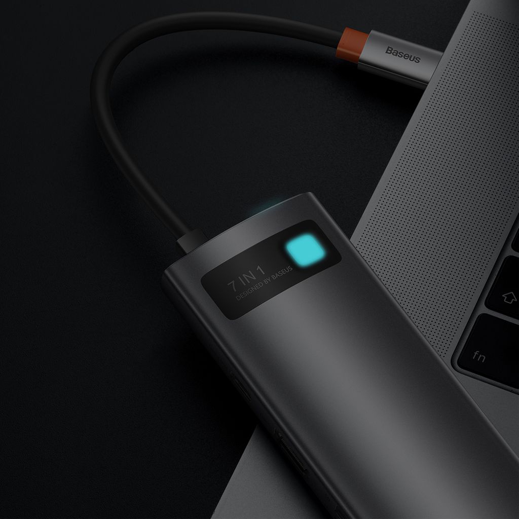 Baseus Metal Gleam Series 7-i-1 USB HUB Type-C – grå