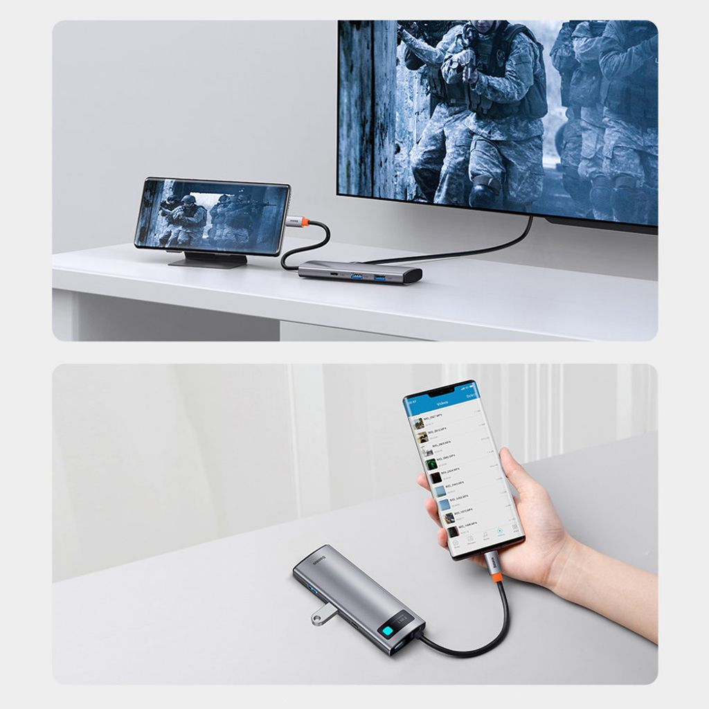 Baseus Metal Gleam Series 7-i-1 USB HUB Type-C – grå