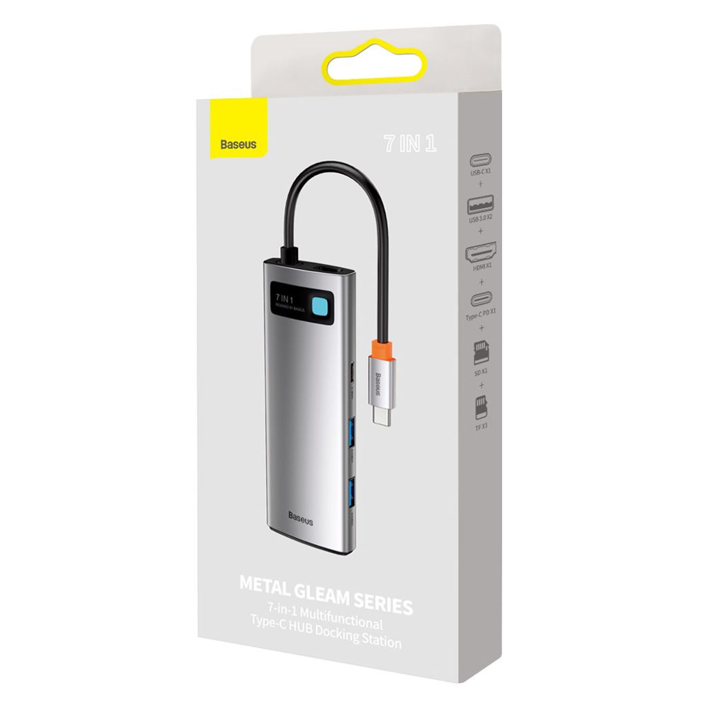 Baseus Metal Gleam Series 7-i-1 USB HUB Type-C – grå