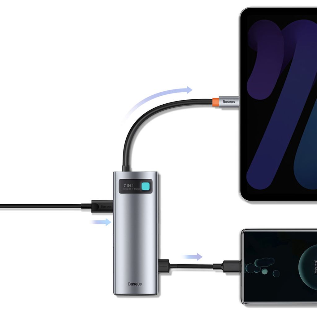 Baseus Metal Gleam Series 7-i-1 USB HUB Type-C – grå