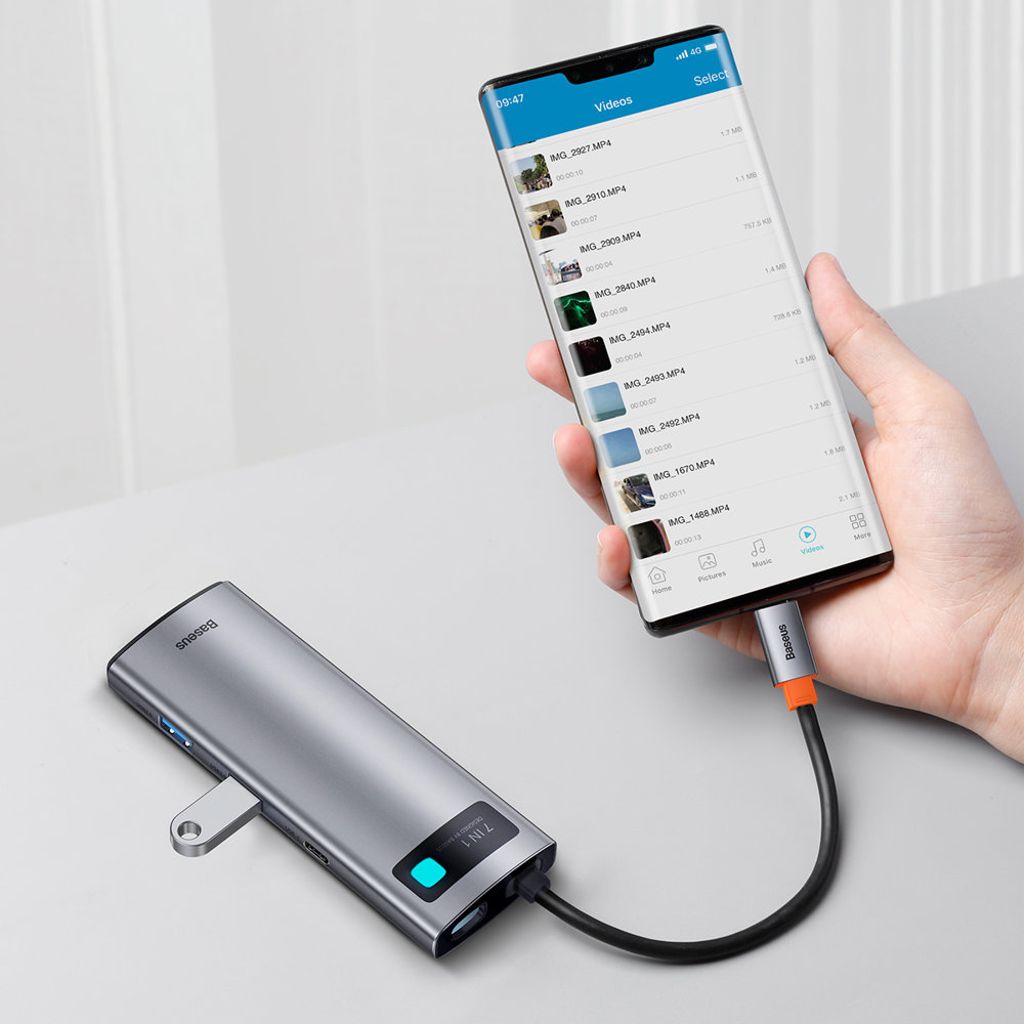 Baseus Metal Gleam Series 7-i-1 USB HUB Type-C – grå