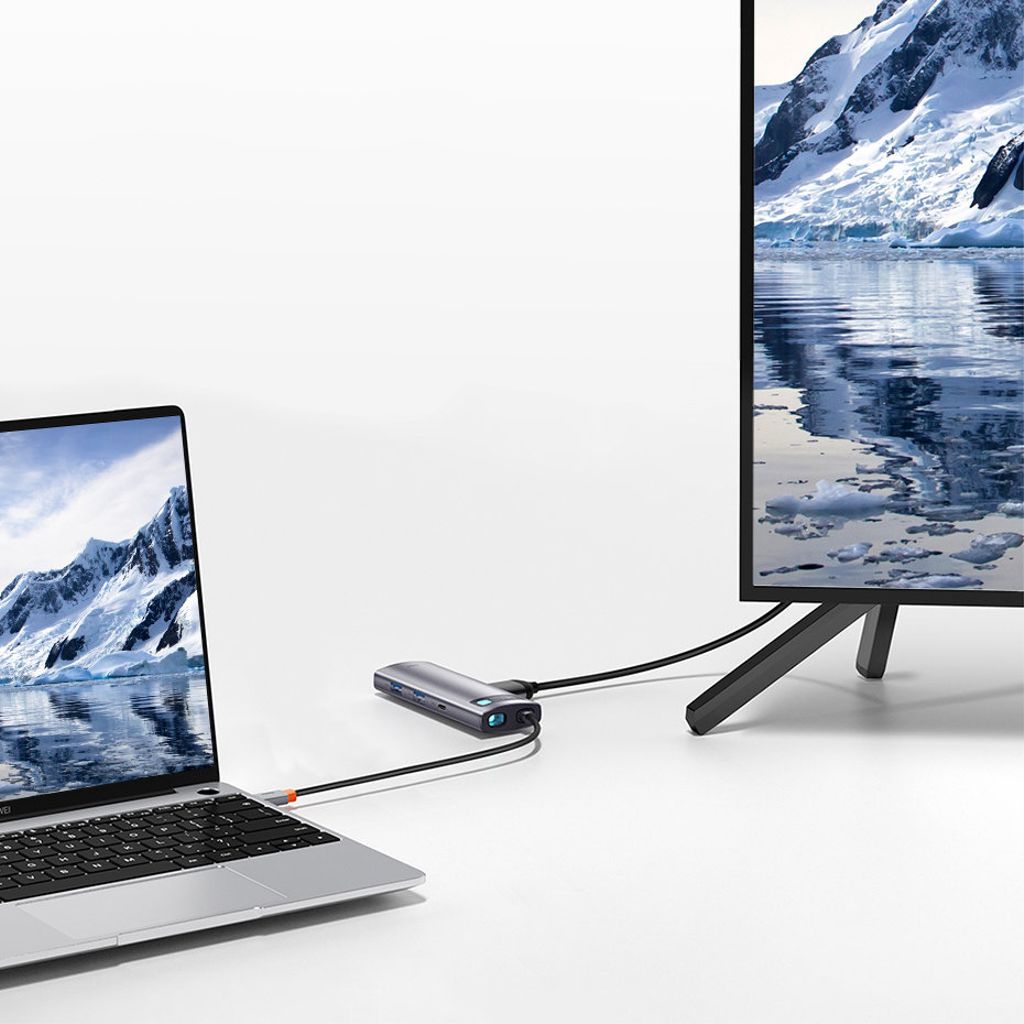 Baseus Metal Gleam Series 7-i-1 USB HUB Type-C – grå