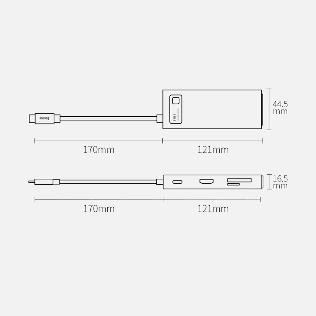 Baseus Metal Gleam Series 7-i-1 USB HUB Type-C – grå