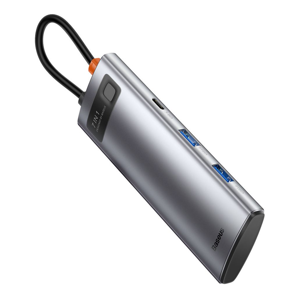 Baseus Metal Gleam Series 7-i-1 USB HUB Type-C – grå