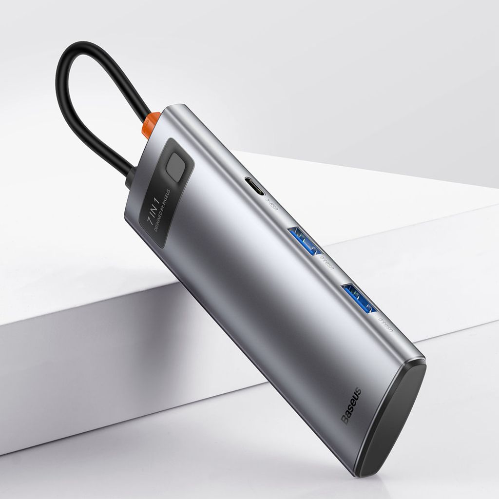 Baseus Metal Gleam Series 7-i-1 USB HUB Type-C – grå