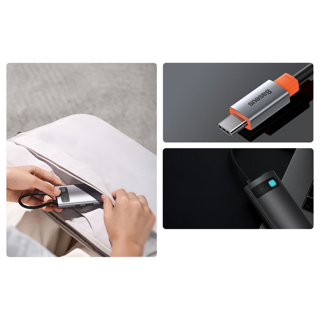 Baseus Metal Gleam Series 7-i-1 USB HUB Type-C – grå