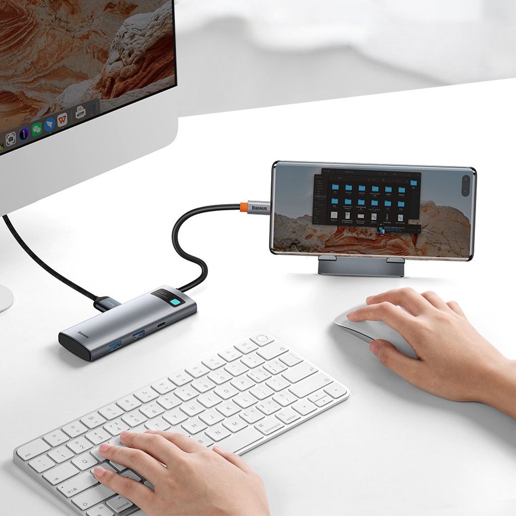 Baseus Metal Gleam Series 7-i-1 USB HUB Type-C – grå
