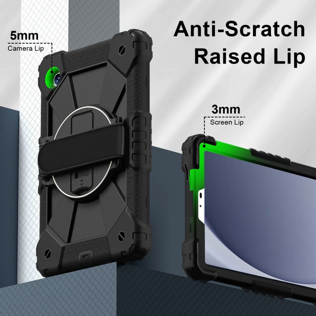 Samsung Galaxy Tab A11 Deksel Silikon/Plast med Stativ og Håndstropp - Svart