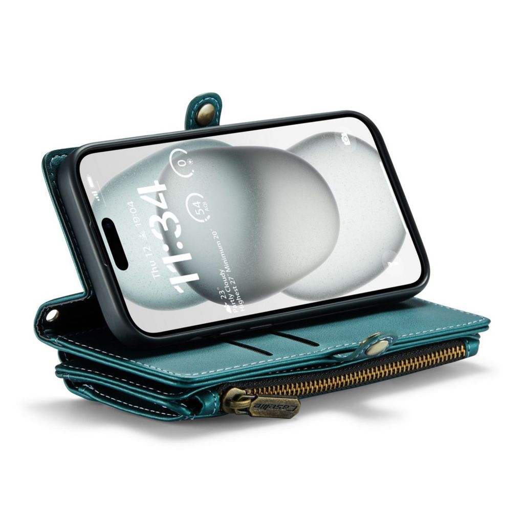 CASEME iPhone 15 Wallet Cover RFID Blocking Card Holder Stand - Green